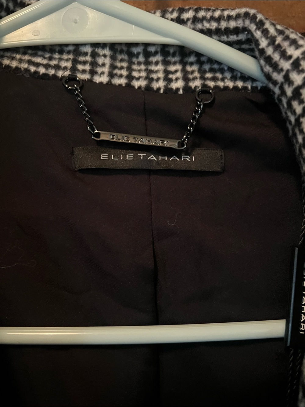 Elie Tahari Black & White Glen Plaid Double-Breasted Coat - Picture 2 of 10